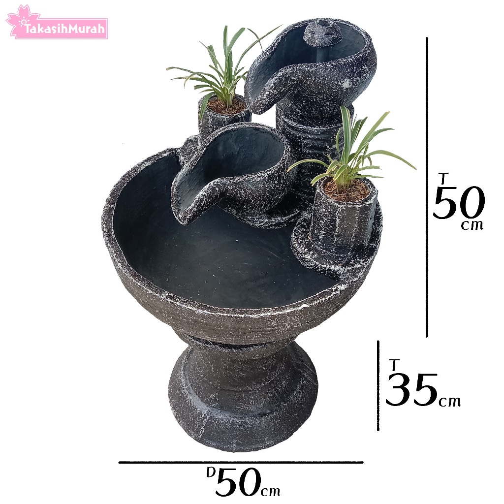 Air Mancur Dan Pilar Minimalis Kolam Ikan 2 Kendi - Diameter 40/50 cm - Termasuk Mesin Air/Pompa