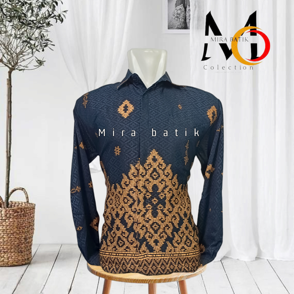 kemeja batik pria bahan doby premium biru navy _batik pria doby  warna navy cod