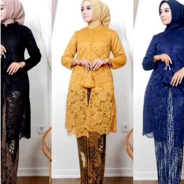Setelan Kebaya tunik brukat kancing depan//Tunik brukat kancing seribu/kebaya modern//kebaya terbaru