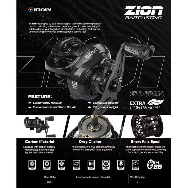 REEL BAITCASTING IROLY ZION BC CARBON BODY