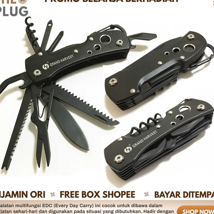 Borong Murah  14 in 1 Pisau Saku Lipat Multifungsi Super Tajam Awet Pocket Tools Knife Stailess Stee