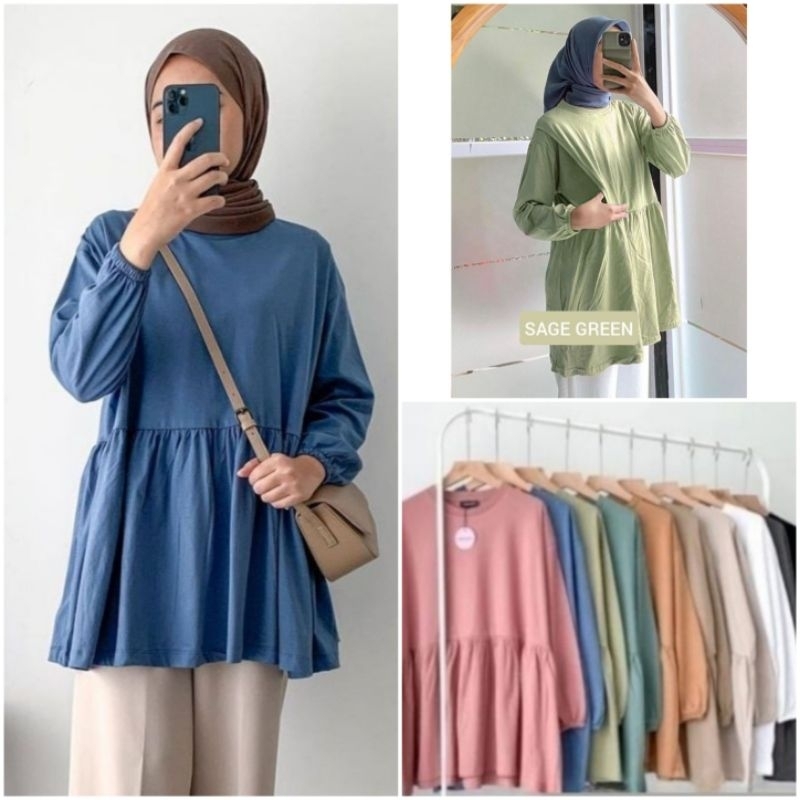 Naidh.shop Top Oversize Busui Kaos Lengan Panjang Ruffle Moon Baju Menyusui Cotton Combed 30s Busui 