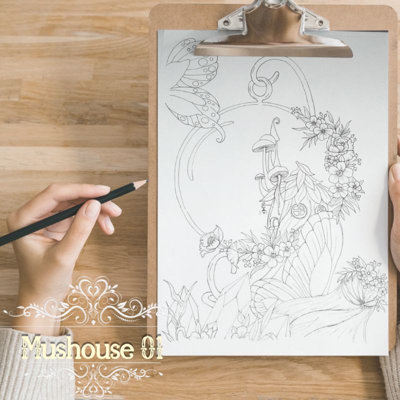 

(peni_ssaem_art) Sketsa Adult Coloring Page A4. Mushouse 01. Gambar untuk diwarnai.
