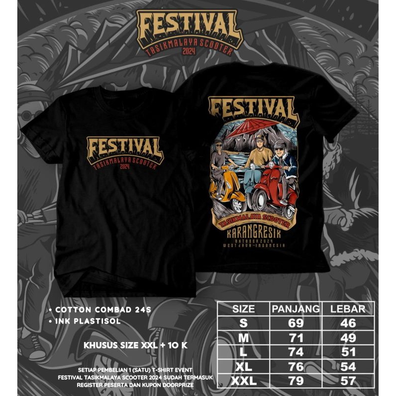 Kaos Acara Vespa Terbaru Original Baju Acara Festival Scooter Tasikmalaya Bonus kupon Doorprize +sti