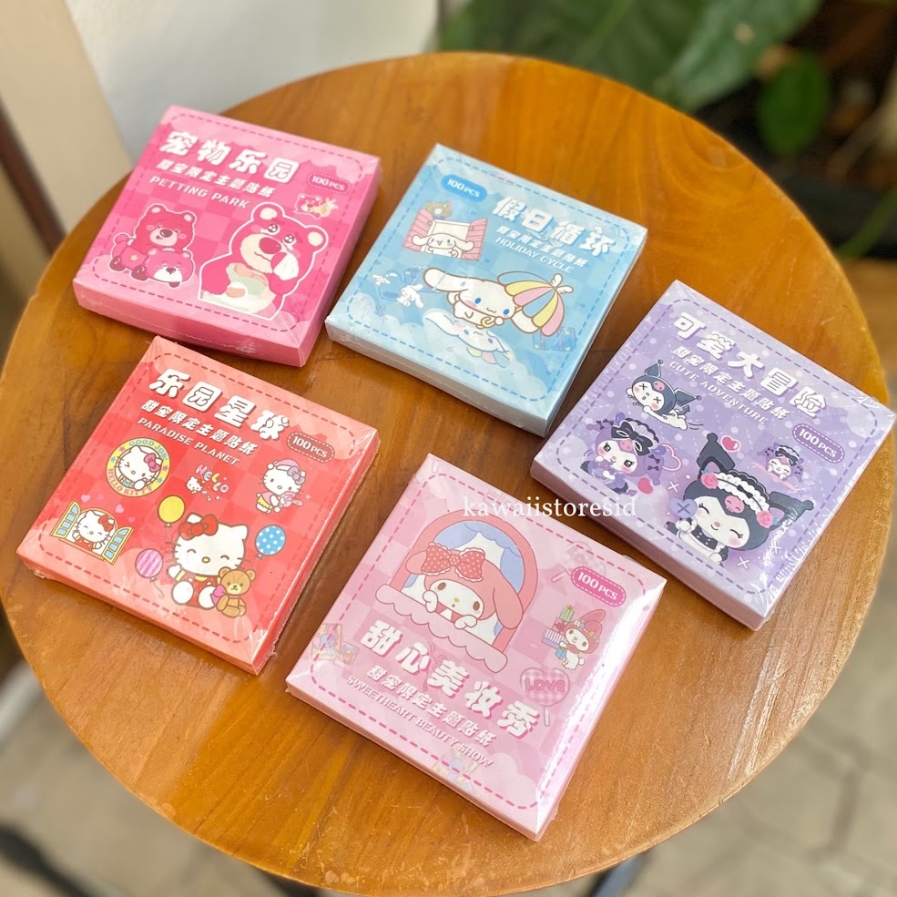 

Stiker Box Kecil Isi 100pcs Label Stiker Alat Tulis Karakter Kartun Sanrio My Melody Cinnamorol Kuromi Hello Kitty Lotso Kecil Lucu Unik Kado Gift Hadiah