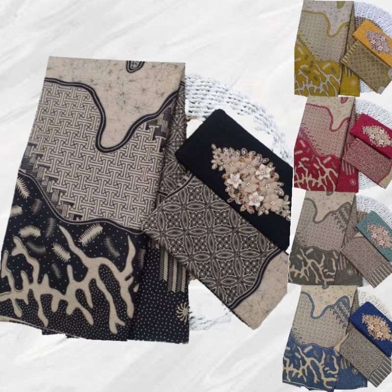 INARA _ rdj Kain Batik Warna Sage Lime Merah Biru Steel Hitam Cream Kain batik Pekalongan