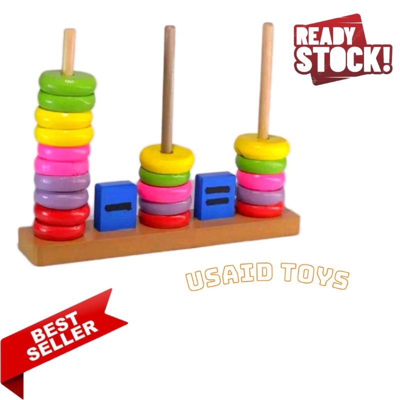 Mainan kayu anak menara donat hitung