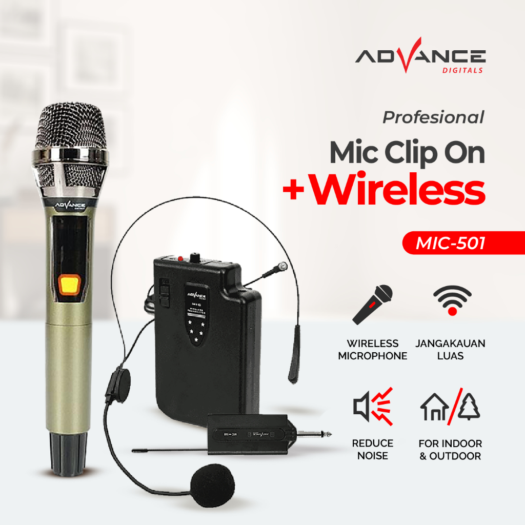 NEW ADVANCE Professional Microphone MIC-501 Wireless Bluetooth USB Mic Clip Bando Mic Karaoke