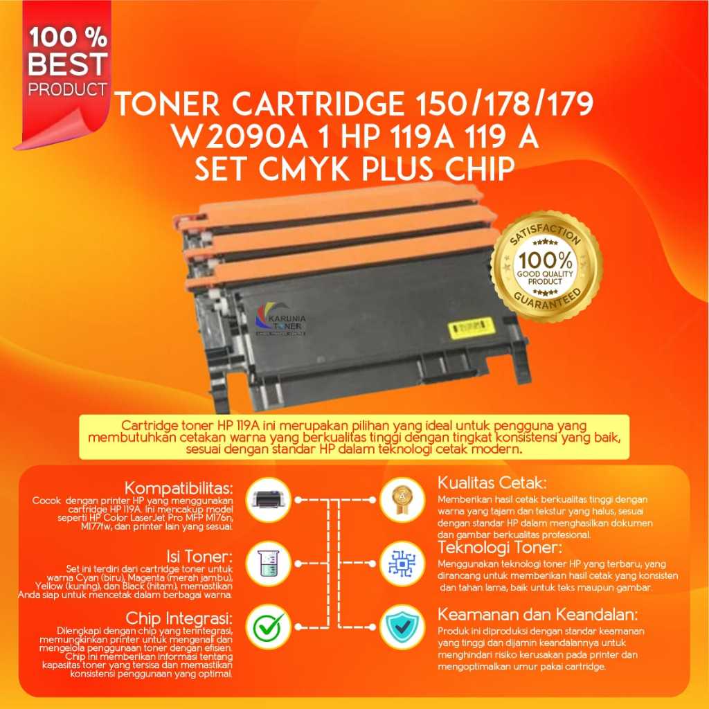 TONER CARTRIDGE COMPATIBLE 119A 150A MFP 178nw W2090A plus chip