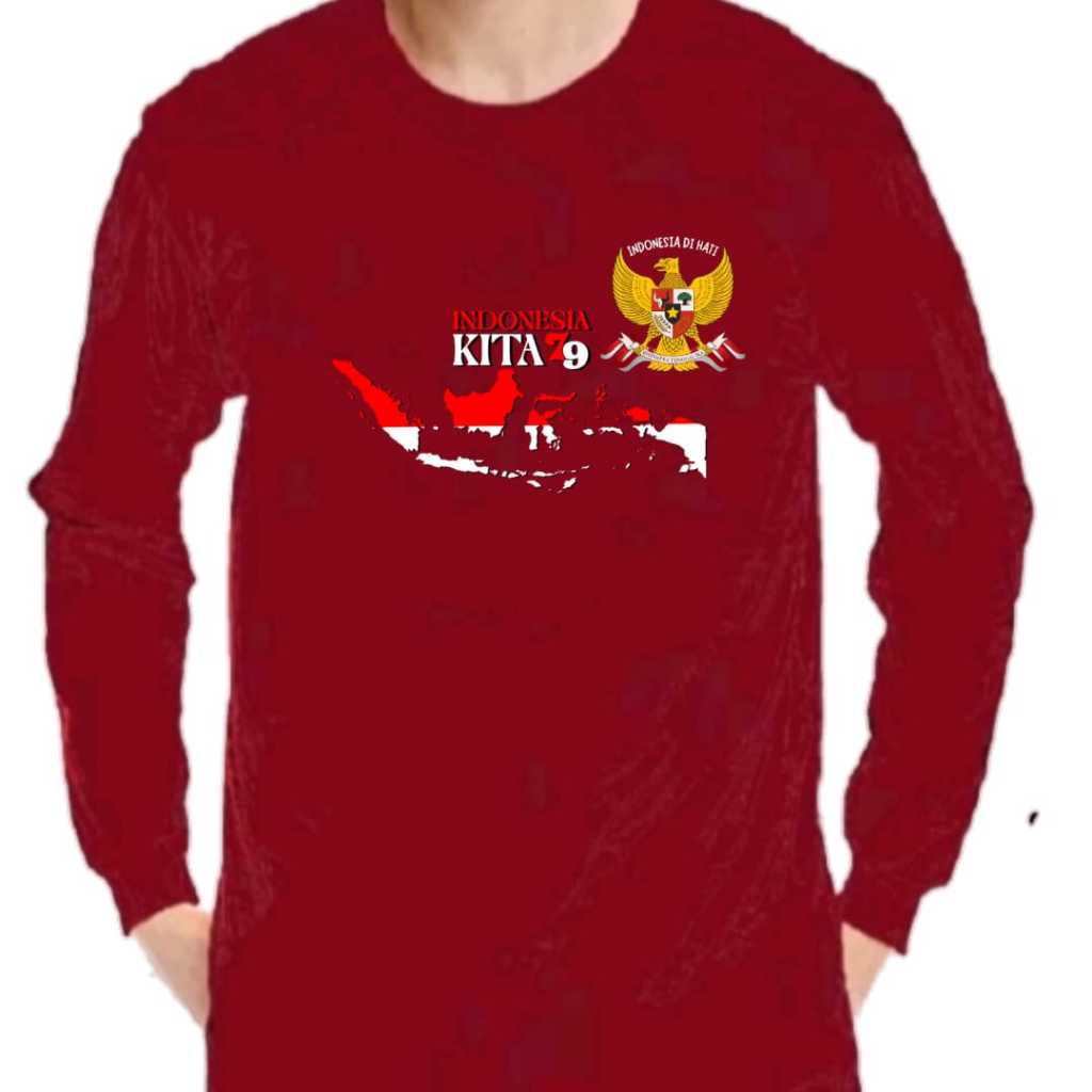 Baju KaosOblong Lengan Panjang Motif Gambar DTF MERDEKA MERAH PUTIH 17 AGUSTUS Atasan DEWASA  Anak L