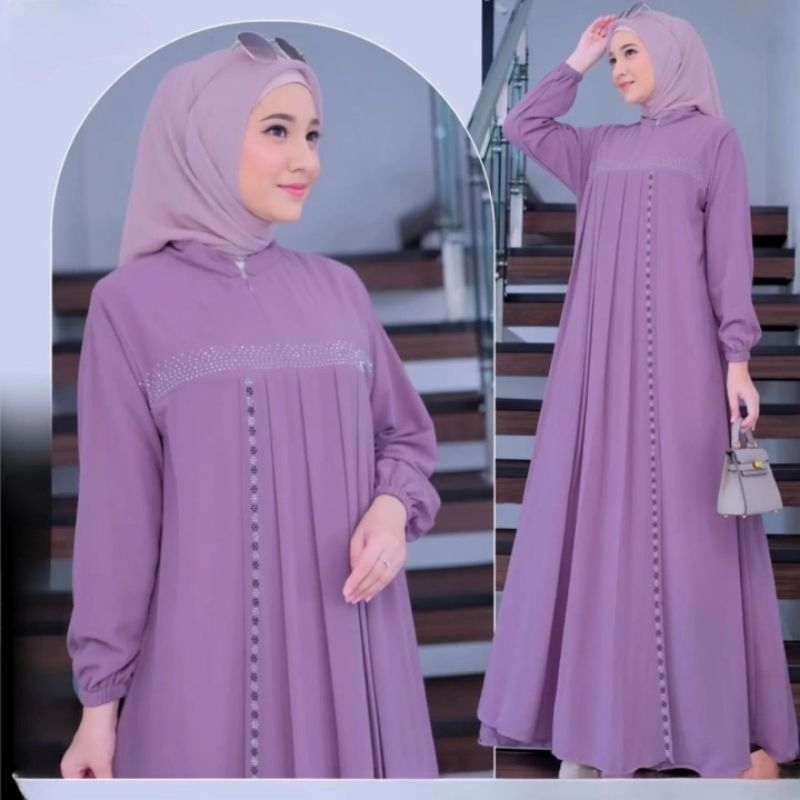 Azahra Dress Gamis Pesta Kondangan Wanita Simpel Mewah Ceruty Babydoll Variasi Payet