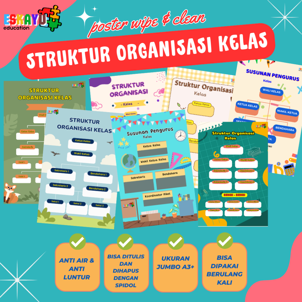 POSTER STRUKTUR ORGANISASI KELAS Wipe & Clean / poster kelas / jadwal kelas/ POSTER JUMBO