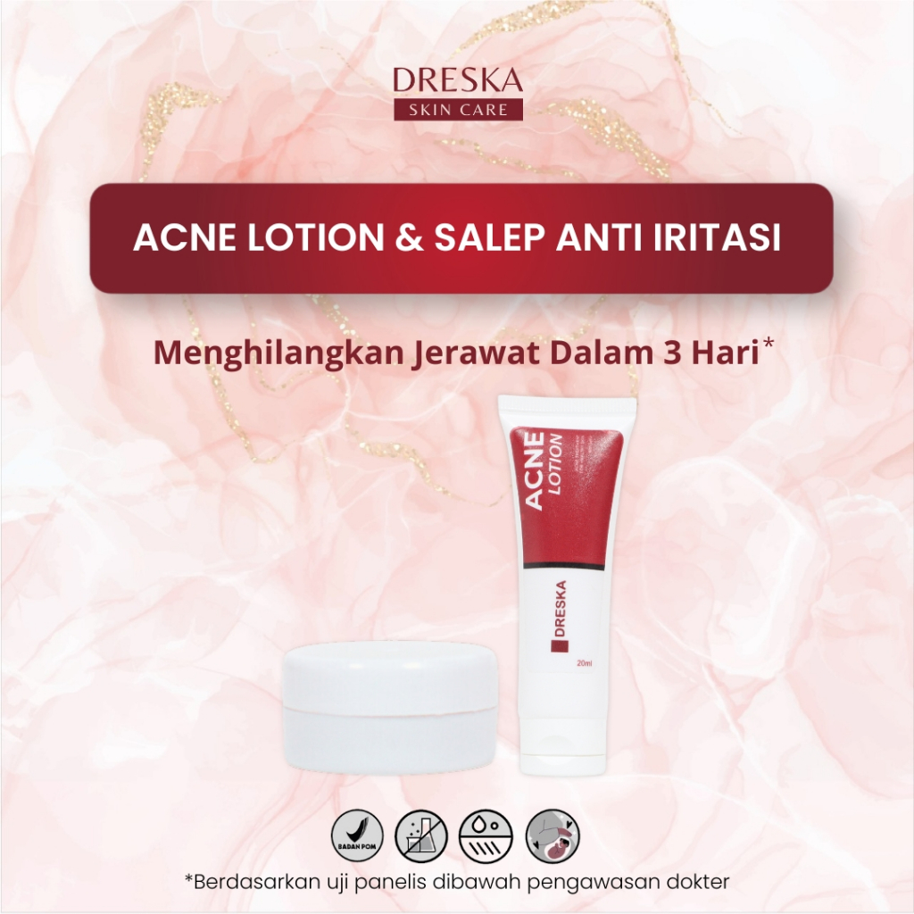 ACNE LOTION & SALEP ANTI IRITASI DRESKA obat totol jerawat BPOM bekas jerawat impetigo scabies kutu 