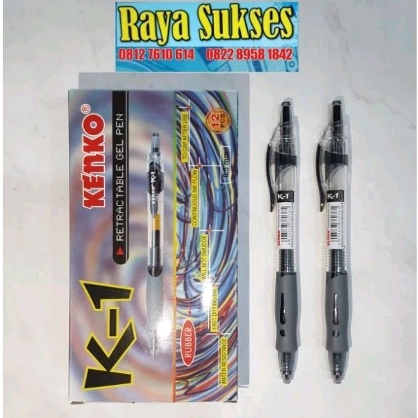 

Pena Kenko K1 Hitam 0,5mm/Kenko Gel Pen K1 Retractable/Pena Tekan (12Pcs)