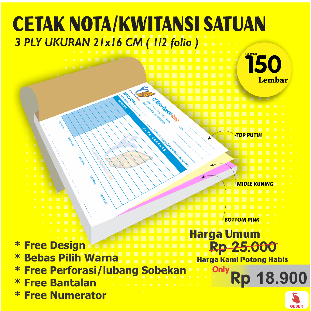

custom nota / kwitansi / surat jalan 3 ply 1/2 folio / kwitansi / surat jalan custom 3 play ( bebas desain )