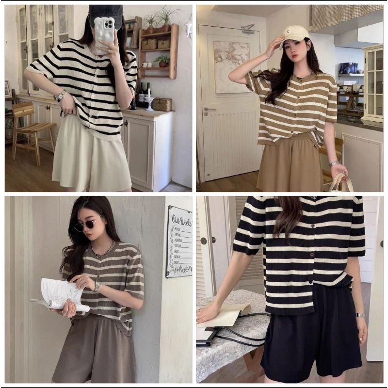 SET KNIT PREMIUM SHIRT PANTS SETELAN WANITA CELANA PENDEK RAJUT IMPORT