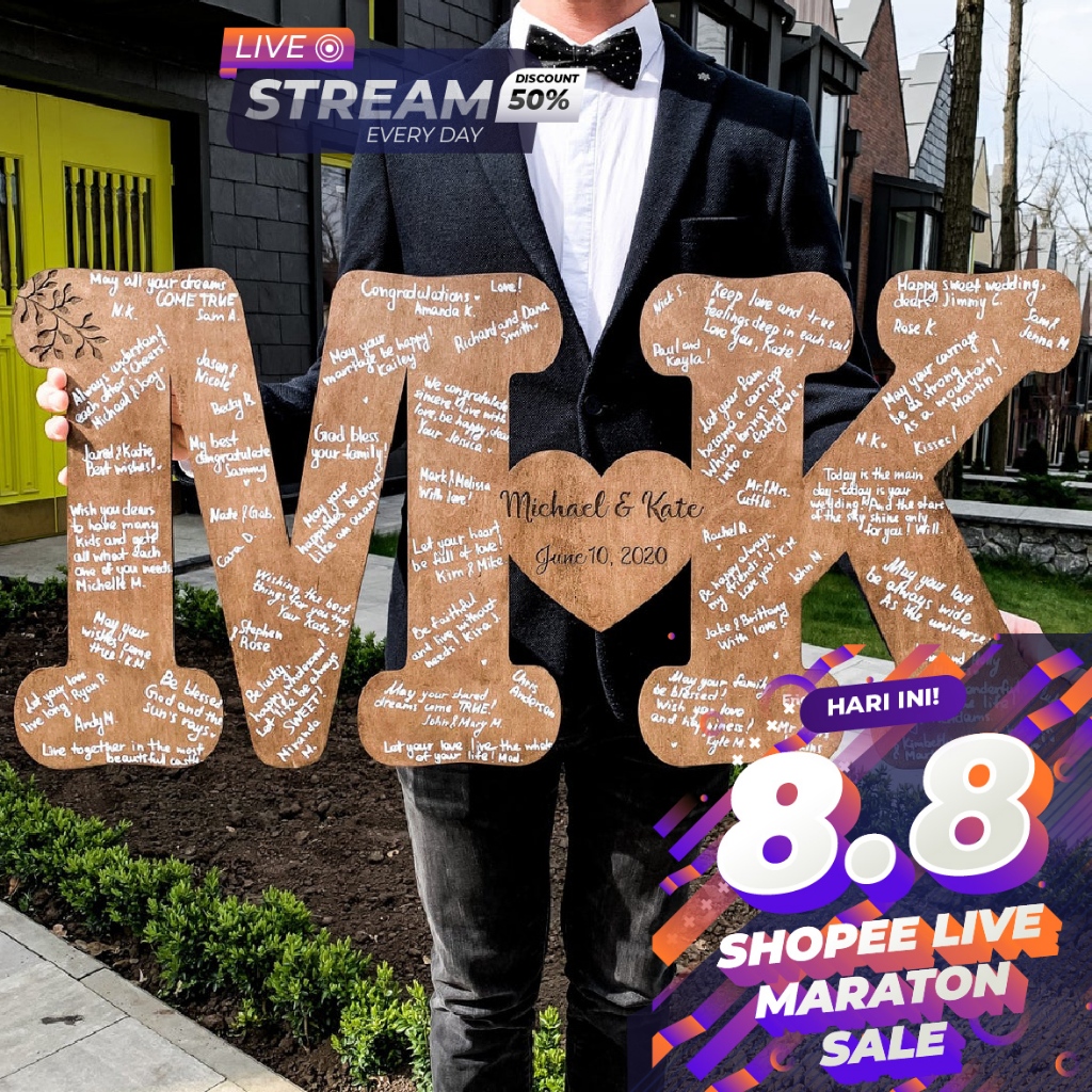 RUSTIC WEDDING GUEST BOOK/ BUKU TAMU INISIAL PASANGAN / BUKU TAMU UNIK / DEKORASI PERNIKAHAN