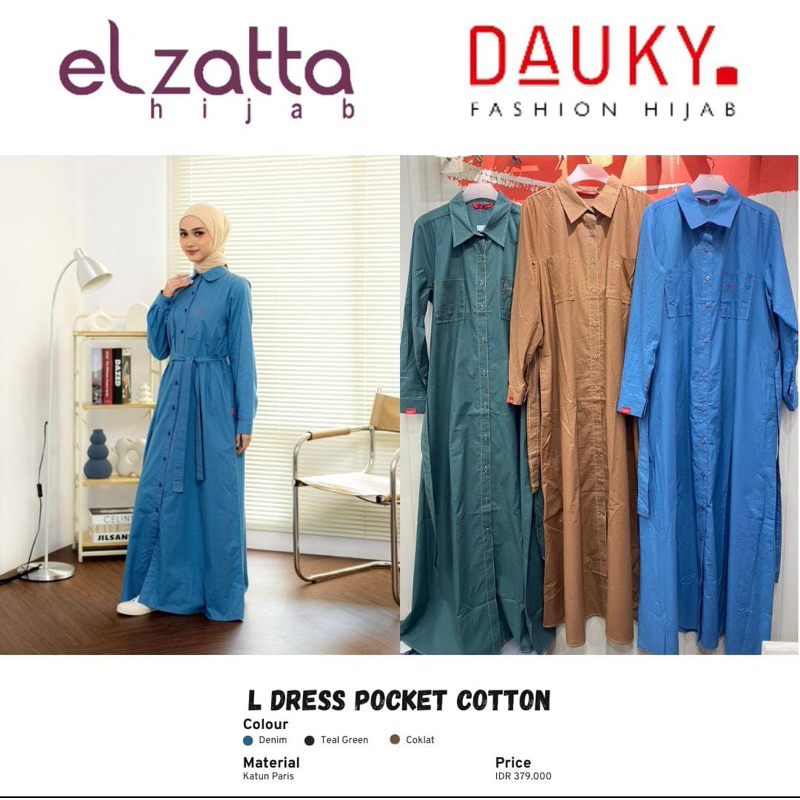 L dress pocket cotton dauky gamis dauky
