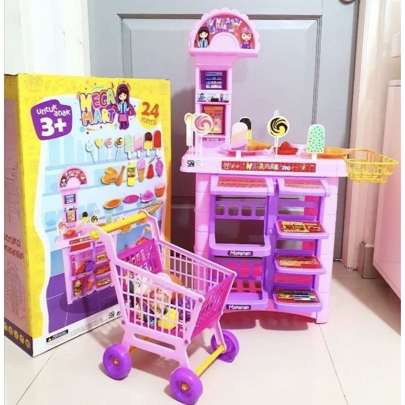 Mainan Anak Stand Jualan Supermarket Trolley MEGAMART 140