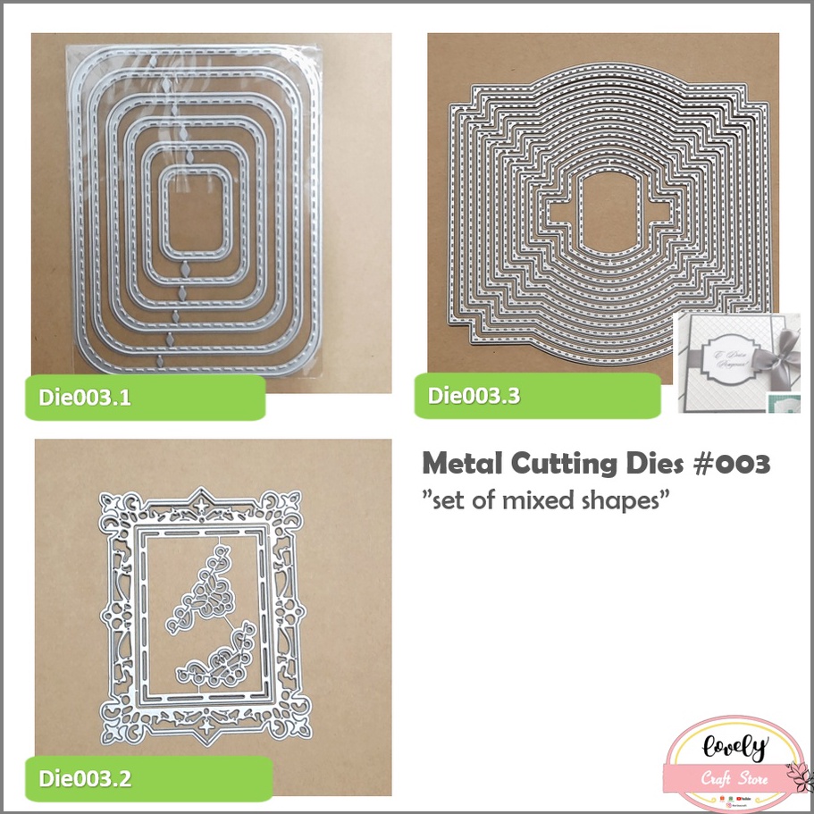 

Metal Cutting Dies 3 Mixed Shapes Cetakan Stensil Metal Stencil untuk bahan mahar journal scrapbook etc KODE K6C9