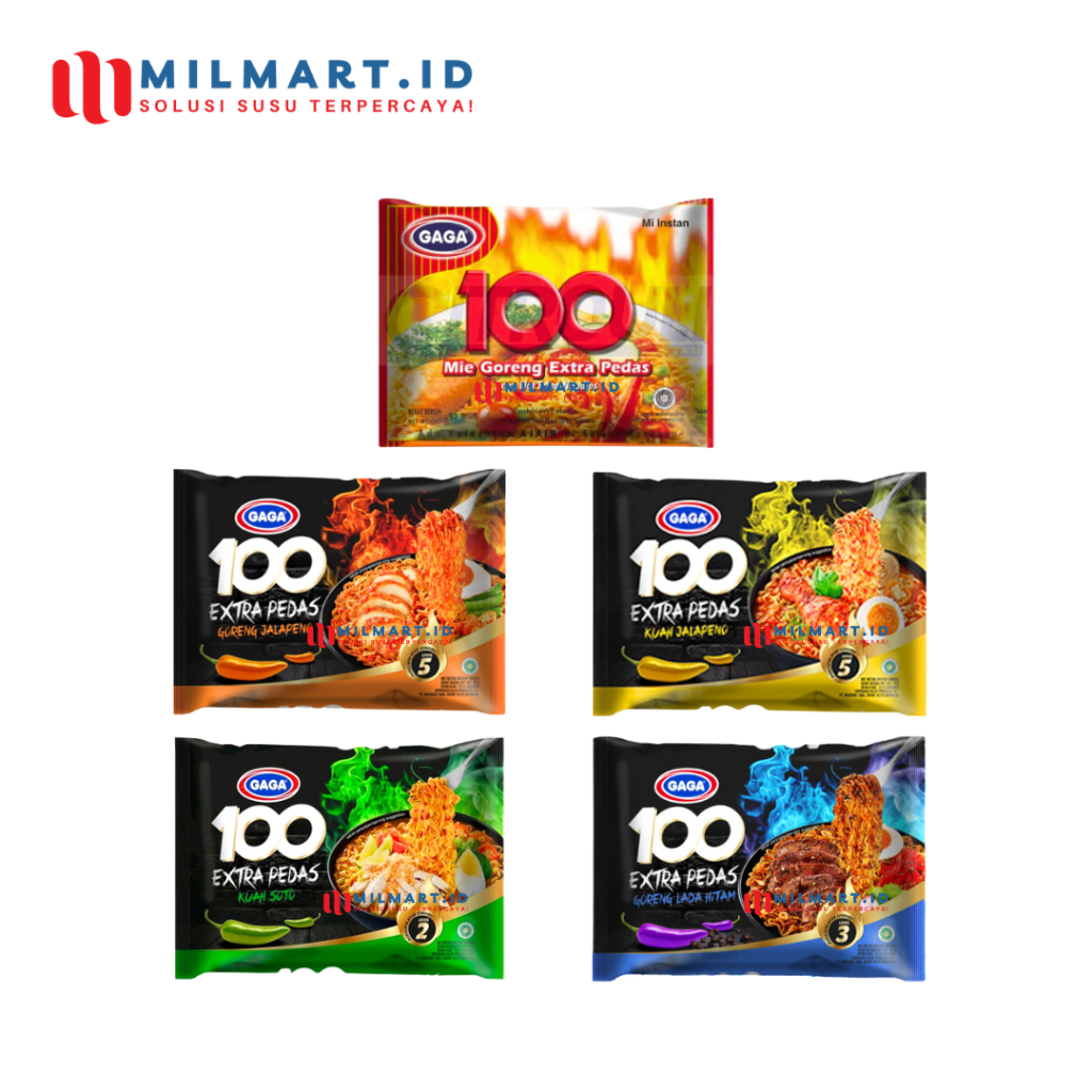 

5 PCS - MIE GAGA MIE INSTAN GAGA 100 NOODLES GORENG EXTRA PEDAS JALAPENO LADA HITAM SOTO