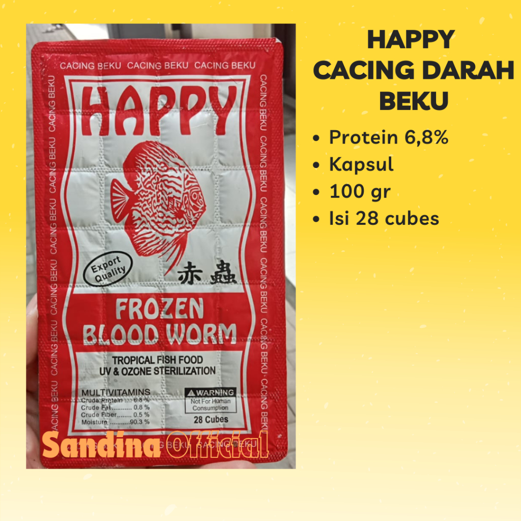 HAPPY CACING DARAH BEKU PREMIUM KAPSUL CABEK FROZEN BLOODWORM PAKAN/MAKANAN IKAN CUPANG KOKI KOI LOU