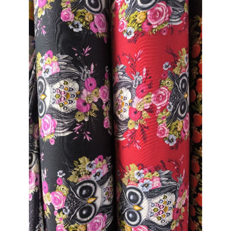 kain katun rayon viscose motif burung hantu premium quality (0,5meter)