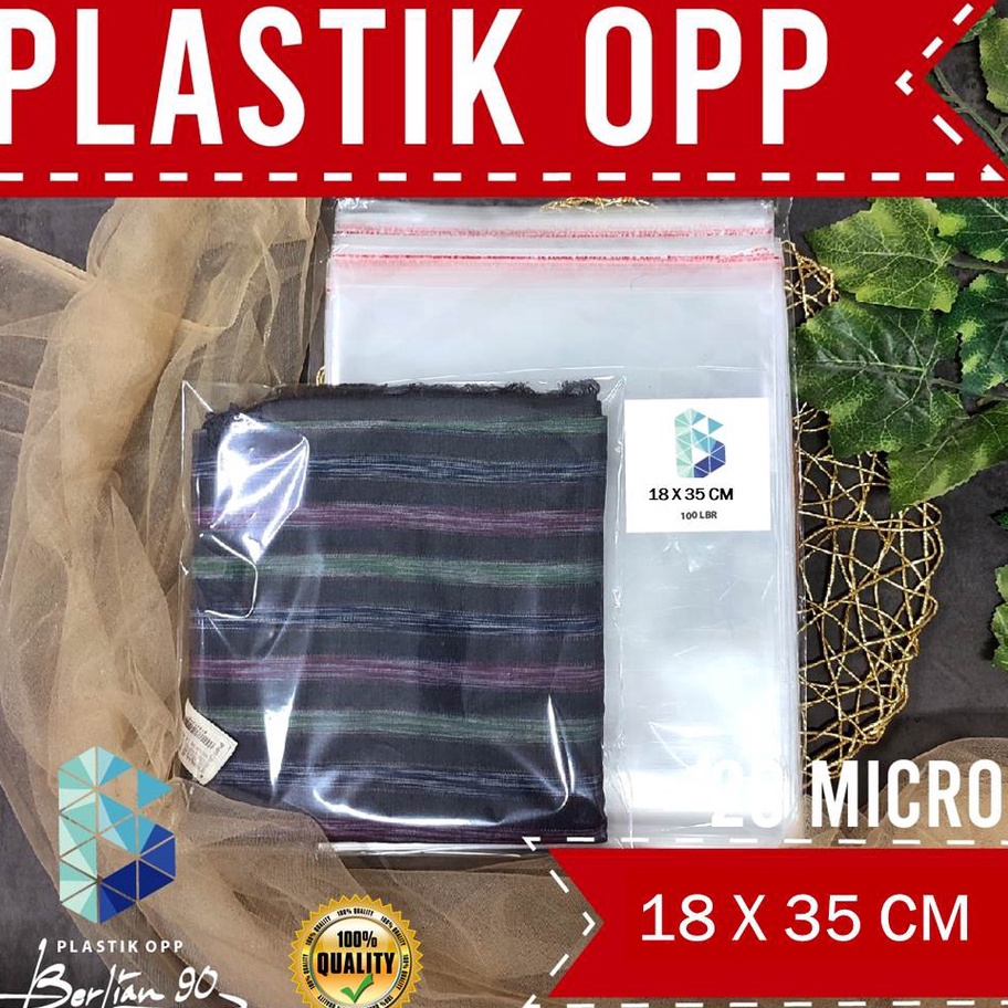 

Bonus 18X35 CM PLASTIK OPP SEALLEM TEBAL 2 MIC ASLI PLASTIK BENING LEM KEMASAN BUNGKUS BAJU JILBAB KAOS ANAK GARMENT