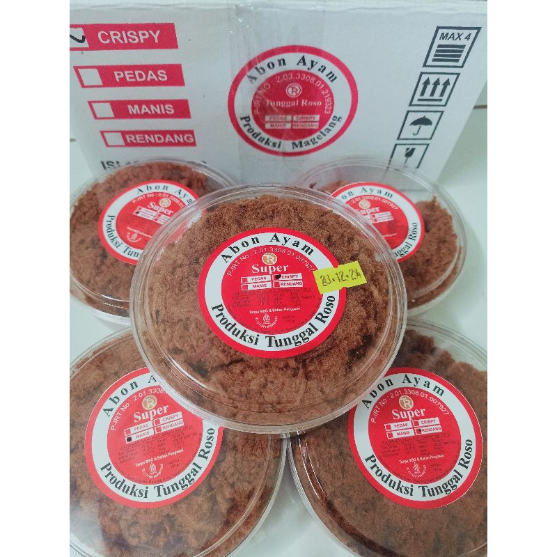 

Grosir abon ayam super tunggal ROSO 100 g exp tiap minggu baru (tolong order bubblewrap extra)