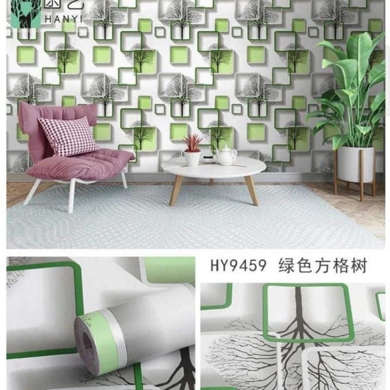 Wallpaper Dinding Motif Pohon Kotak Hijau Wallpaper Dinding Aesthetic Wallpaper Dinding Ruang Tamu W