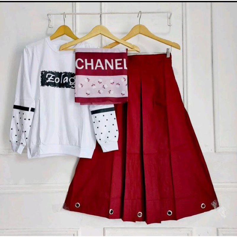 Setelan Dewasa Rok Atasan Zolaqu Hijab Motif Set 3 in 1