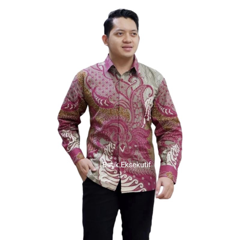 BAJU BATIK PRIA FURING LENGAN PANJANG SLEMPANG PARANG KEMEJA BATIK PRIA PINK BATIK PRIA WARNA PINK B