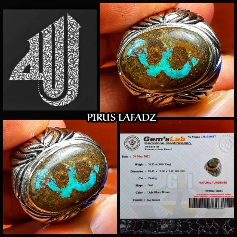 NATURAL PIRUS LAFADZ BLUE PERSIA IRAN + MEMO LAB