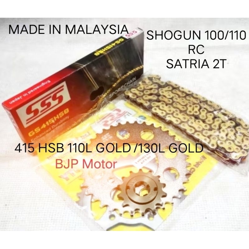 Gear Set SSS 415 Satria Hiu 2Tak Lumba Shogun 110 Rc Rantai SSS 415 HSB Gold - Pilihan Ukuran Gir