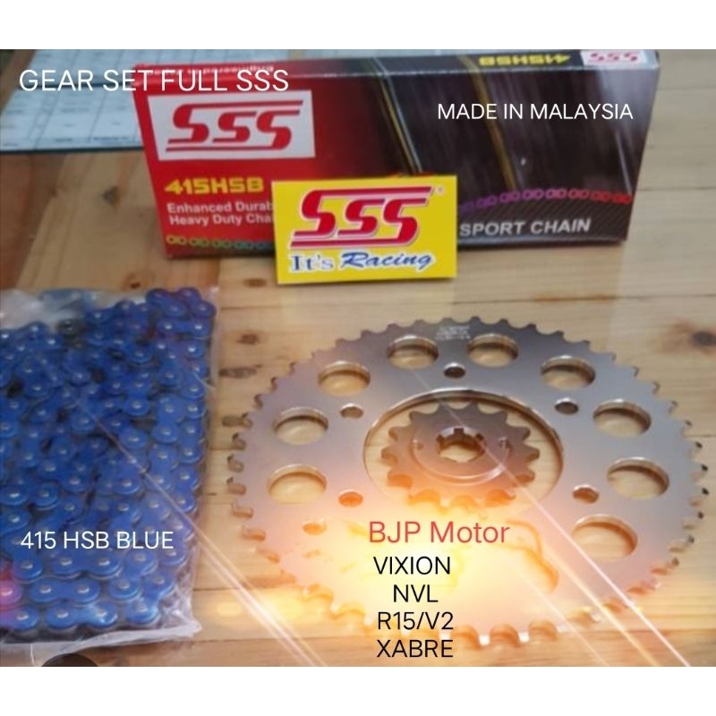 Gear Set FULL SSS 415 VIXION / NVA / NVL / R15 / MX KING / XABRE / BYSON Paketan Rantai SSS 415 HSB 