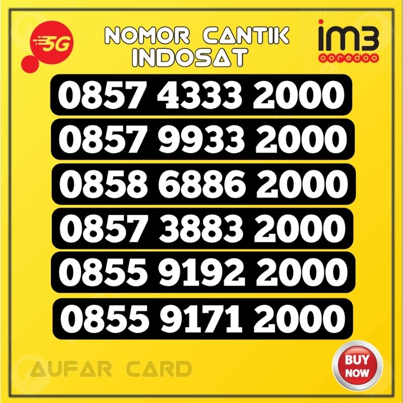 NOMOR CANTIK INDOSAT ekor 2000 HOKI Auto 2000 Im3 Super 000