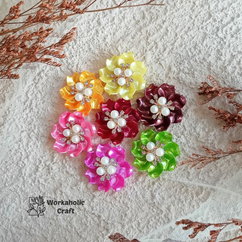 Aplikasi Bunga (03) Manik Warna Warni Mutiara Kerang Bahan Dekorasi Mahar Ringbox Resin