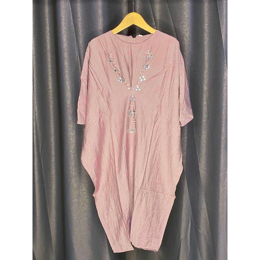 Kaftan Pendek Anak 5-10 Tahun Ozara Bordir Dress Tunik Perempuan Kalong Cewek Polo Linen Polos Batwi