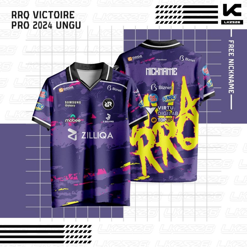 Jersey Esport Game RRQ VICTOIRE PRO 2024 UNGU Jersey Gaming Full Print Custom Nama Nomor