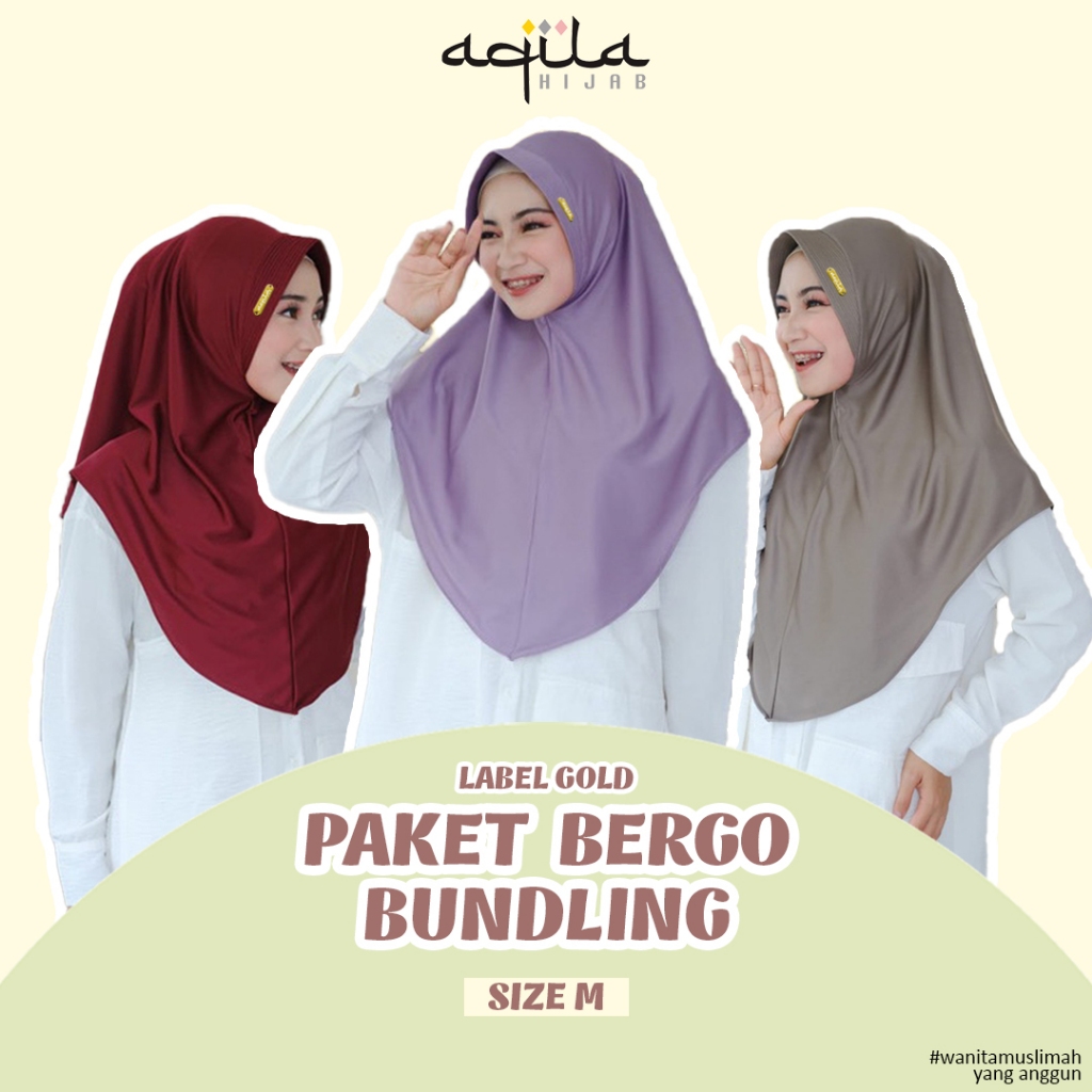 PAKET BUNDLING - Hijab Bergo Hamidah Size M Label Gold By AQILA HIJAB (bisa pilih warna)