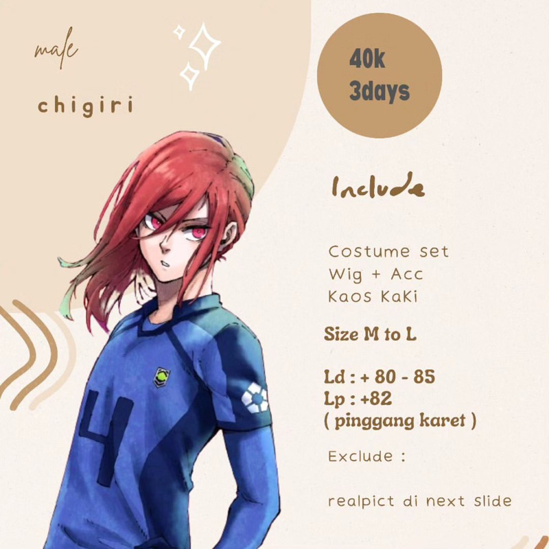 rental costum cosplay chigiri blue lock