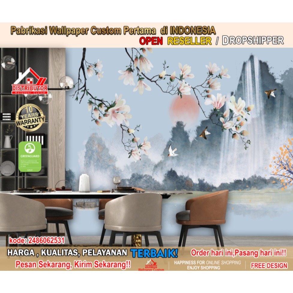 Wallpaper Custom Tema Chinoiserie | Wallpaper Request Gambar | Wallpaper Kamar | Wallpaper Ruang Mak