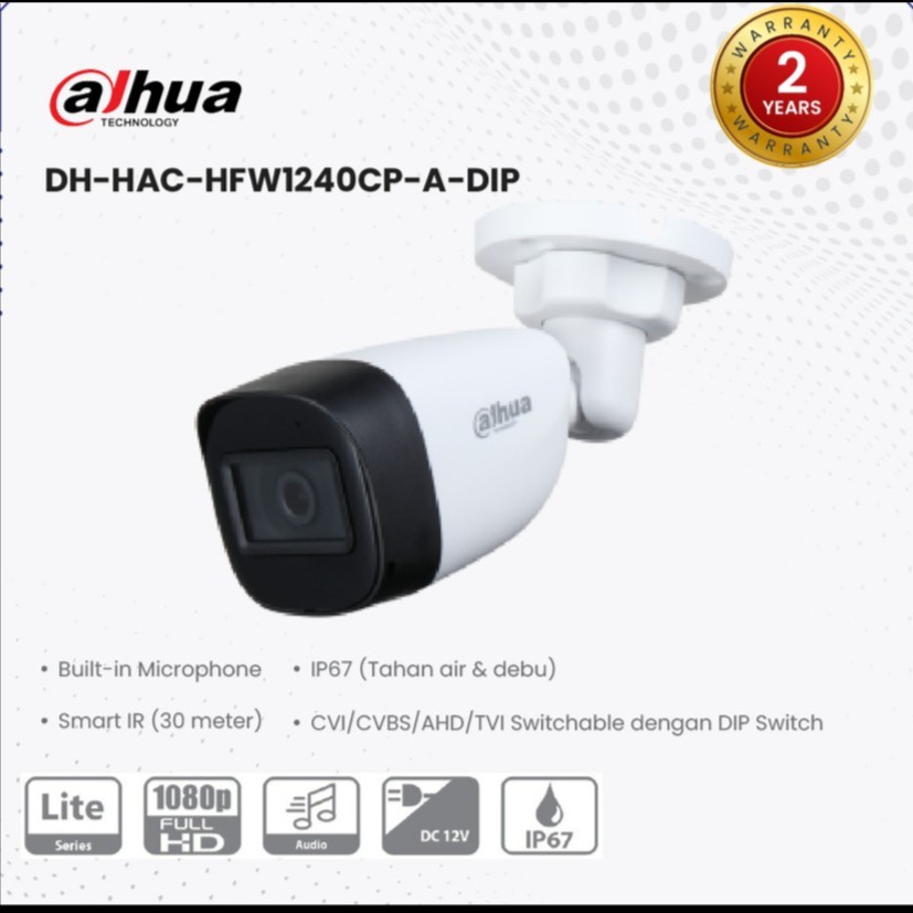 KAMERA CCTV HDCVI DAHUA OUTDOOR 2MP DH-HAC-HFW1240CP-A-DIP AUDIO