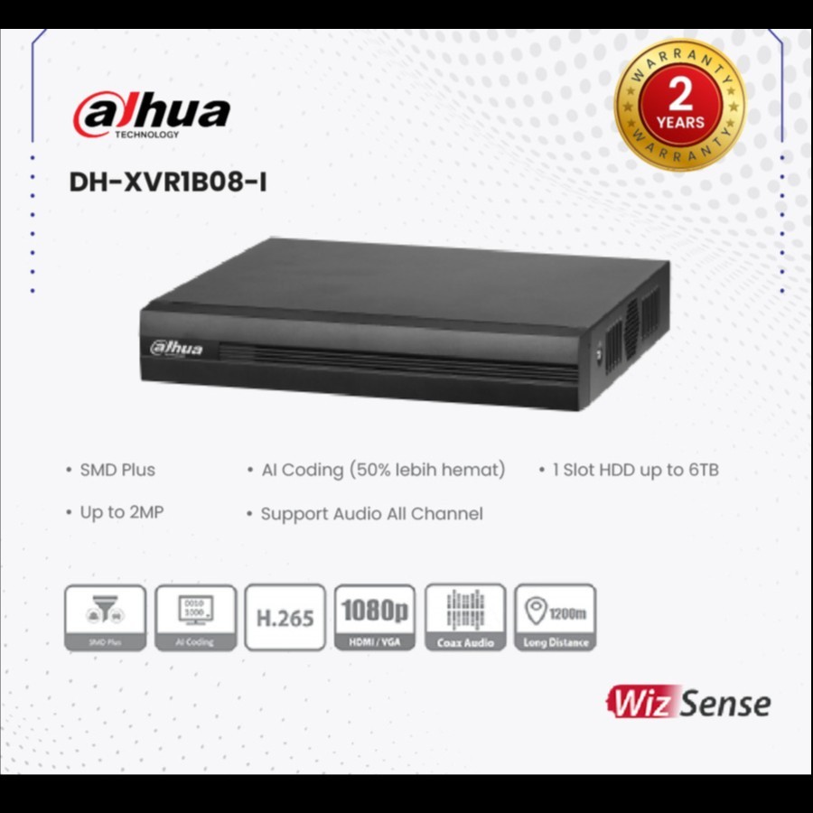 DVR 8 Channel Dahua DH-XVR1B08-I 2MP 1080N 1 SATA WizSense Cooper