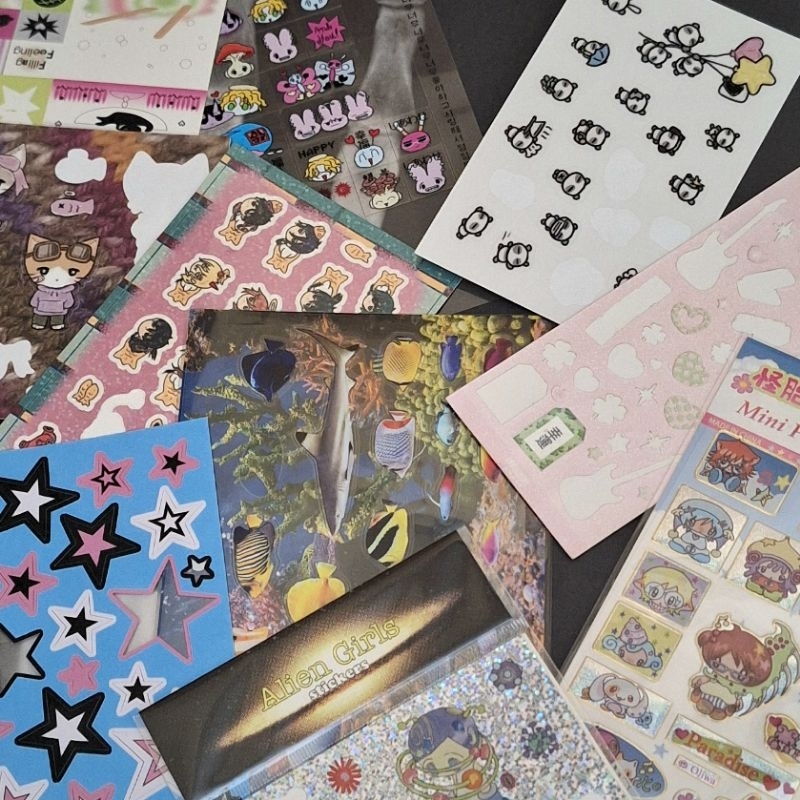 

[GANTI KE JNE] various kr, th, & ch deco brand sticker sheet — mirainomirai 1nakuso 23room mutot pinkhell oliwa fish clover ribbon cat panda star