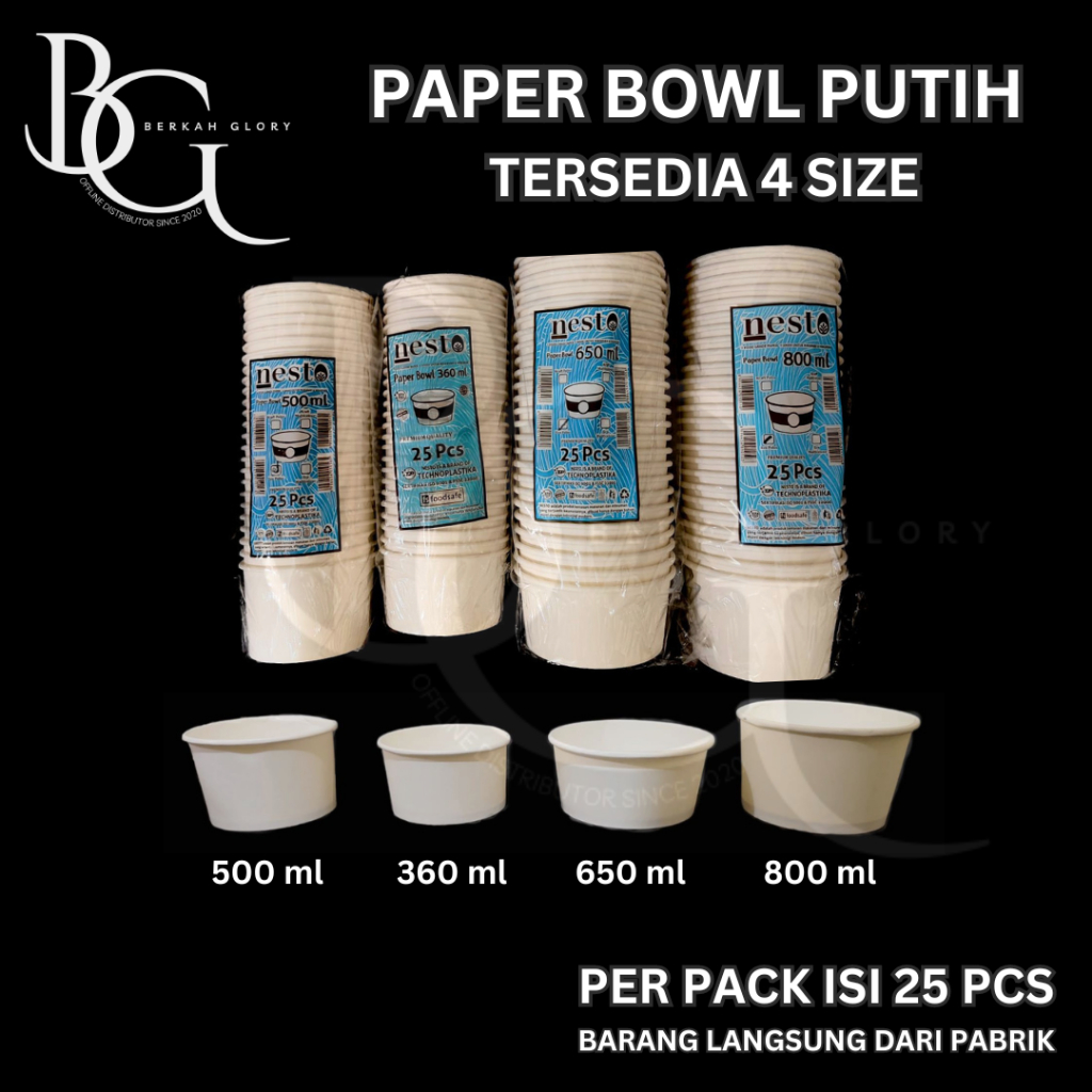 paper bowl putih / mangkok kertas / paper bowl + tutup