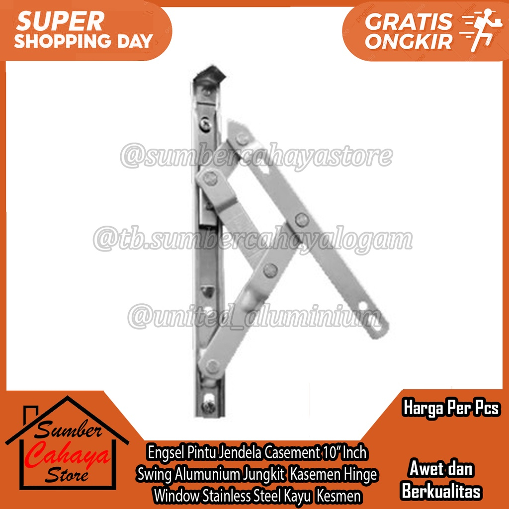 Engsel Jendela Aluminium Casement 10” Inch In Inci Inchi 25 CM Swing Pintu Alumunium Jungkit  Kaseme