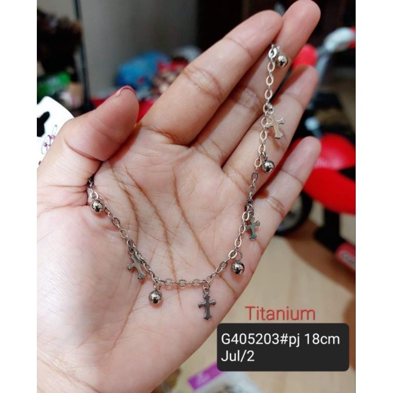 Gelang salib rosario titanium silver