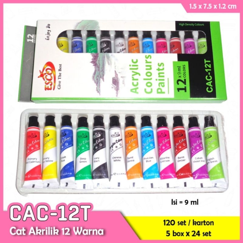 

Cat acrylic 12 Warna Esco 9ml /