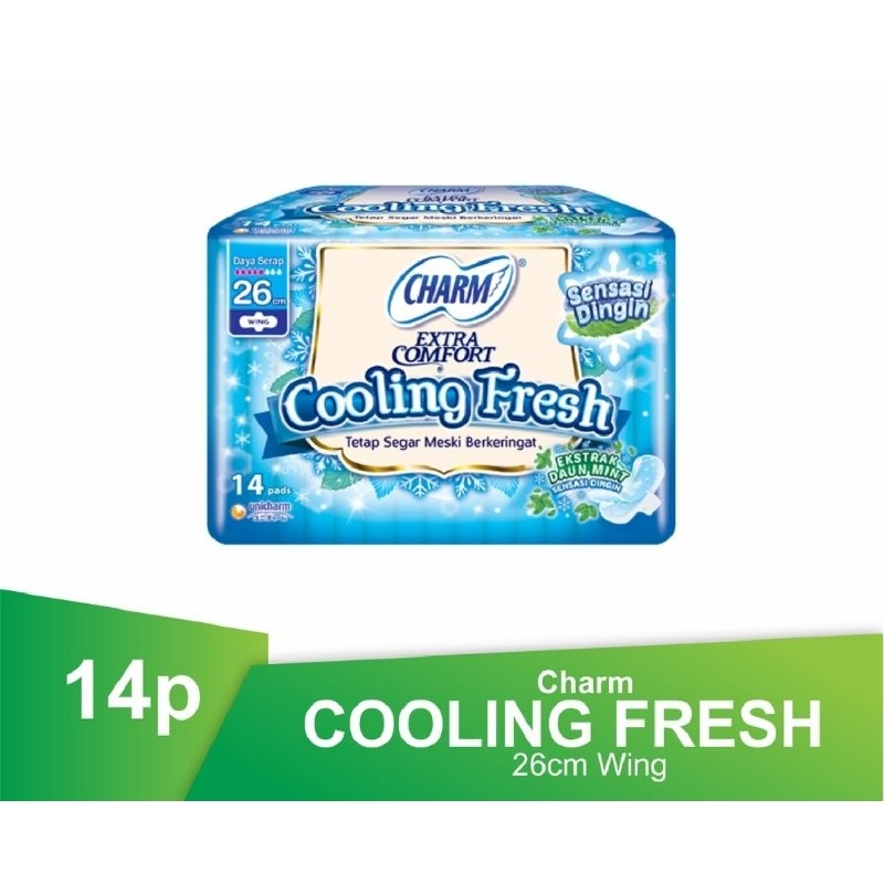 CHARM Pembalut Cooling Fresh 26cm Wing Long 14 Pads